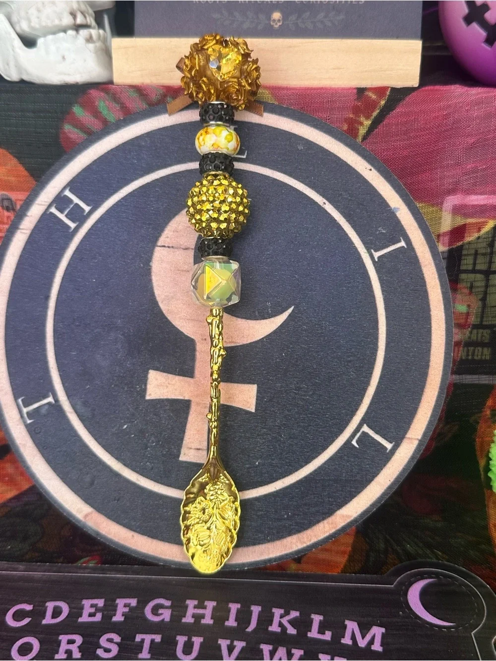 Handmade Gold Ritual Spoon – Beaded Apothecary & Altar Tool